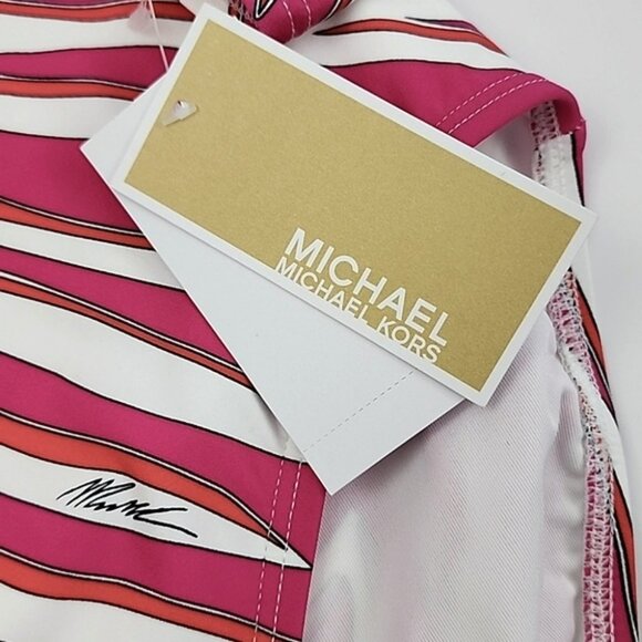 NWT Michael Kors One Piece Long Sleeves Swimsuit Electric Pink Animal Print Sz 8 - Picture 9 of 16